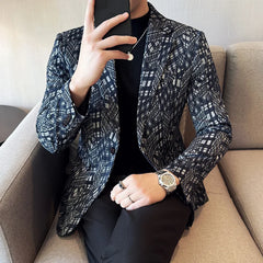 Bonsir Camouflage Grid Suit Jacket For Men New Business Casual Slim Blazer Korean Luxury High Quality Wedding Business Suit Coats