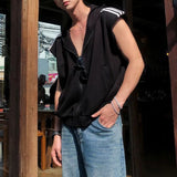 Bonsir Men Y2k Street Zipper Cardigan Hooded Vest Fashion Design Sleeveless Sweater Top Summer Plus Size Sports Casual Trend Streetwear