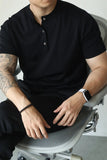 BONSIR  -  New Fashion American Style Men T-shirt Light Luxury Knitted Henry Collar Tees Casual Solid Color Short Sleeve Breathable Tops