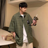 BONSIR  -  Summer Casual Plaid Short Sleeve Shirts for Men Retro Youth Casual All-match Streetwear Tops Korean Fashion Mens Shirt Coat