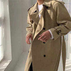 Bonsir Khaki Black Trench Coat Men Oversized Fashion Casual Long Coat Men Streetwear Korean Loose Windbreaker Jacket Mens Overcoat