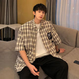 BONSIR  -  Summer Casual Plaid Short Sleeve Shirts for Men Retro Youth Casual All-match Streetwear Tops Korean Fashion Mens Shirt Coat