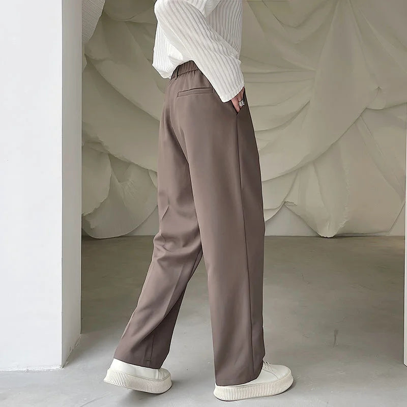 Bonsir -  Korean Menswear Fashion Sold Color Trousers Men's New Loose Mid Waist Straight Wide Leg Mopping Long Pants Tide Autumn