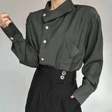 BONSIR  -  Spring New Men's Long Sleeve Solid Color Shirt Elegant Retro High-End Fashion Loose Neckline Design Irregular Men's Tops