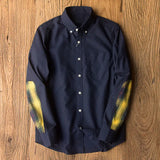 BONSIR  -  Sleeve Patch Washed Grain Woven Cotton Long Sleeve Shirt Men's Daily Tooling Retro Trend Youth Thin Coat