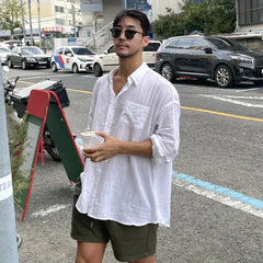 Bonsir Unisex Oversized Linen Shirt Coat Men's Long Sleeve Casual Loose Fit Fashion Japanese Korean Style Sun Protection Clothing