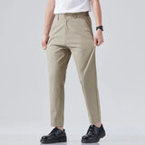 BONSIR  -  Spring Summer Thin Ice Silk Suit Pants Men's Business Straight Slim High Elastic Ankle Length Casual Pants Male