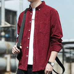 Bonsir Men Corduroy Oversized Shirts Fashion Harajuku Shirts Long Sleeve Casual Shirts Outwear Loose Top Blouses Streetwear Male B62