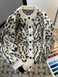 BONSIR  -  Loose Fit Leopard Print Cardigan Sweater Men's American Sle Knitted Coat Fake Mink Spring Faion Cleanfit Knitwear