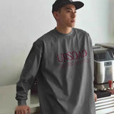 BONSIR  -  Heavy cotton Japanese street printed long-sleeved T-shirt for men in autumn loose and simple small neckline inner t-shirt