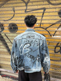 Bonsir American Style Graffiti Denim Jacket Heavy Duty Washable Streetwear Letter Print Top For Men And Women ropa hombre Winter Coat