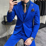Bonsir Brand New Royal Blue Casual Mens Suit Costume Wedding Suits For Men Slim Fit Groom Suits Wedding Tuxedos Blazer+Pants +Vest