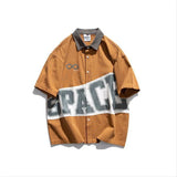 BONSIR  -  High Street Style Letter Printed Men's Shirt Fashionable Male Single Breasted Short Sleeved Japanese Loose Men's Top