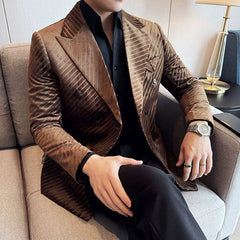 Bonsir Velvet Twill Double Breasted Suit Jacket Men 2024 New Business Casual Slim Blazer Formal Wedding Party Suit Coats Men Clothing