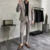Bonsir ( Blazer + Pants ) New Formal Business Plaid Mens Suits Slim Formal Masculino Terno Tuxedo Groom Prom Wear 2 Pieces Set