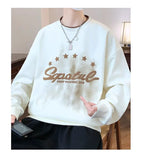 BONSIR  -  Young Style Spliced Sweatshirts Autumn Winter Fleece O-Neck Men's Clothing Loose Letter Printed Korean Basic Long Sleeve Hoodies