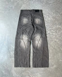 Bonsir American Hip Hop High Street Streetwear Heavy Industry Jeans Striped Washed Wide Leg Pants Retro Distressed Straight Leg Pants