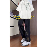 BONSIR  -  National Style Bamboo Embroidery Men's Summer Trend Ice Silk Loose Wide Leg Straight Pants