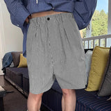 BONSIR  -  Men Striped Shorts Button Oversize Summer Joggers Casual Men Bottoms Streetwear Pockets 2025 Leisure Male Shorts S-5XL