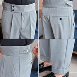 Bonsir British Style Autumn New Men High Waist Suit Pants Belt Design Slim Fit Social Trousers Formal Business Office High Quality Pant