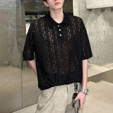 BONSIR  -  Mens Polo Shirt Ripped Hollow T-Shirt Summer Thin Streetwear Fashion Youth Campus Niche Short-Sleeve Top Men'S Clothing 2025 New