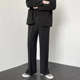 BONSIR  -  Men Straight Casual Pants Summer New Korean Style Baggy Personality Slit Wide Leg Blazer Pants Trousers Male Streetwear