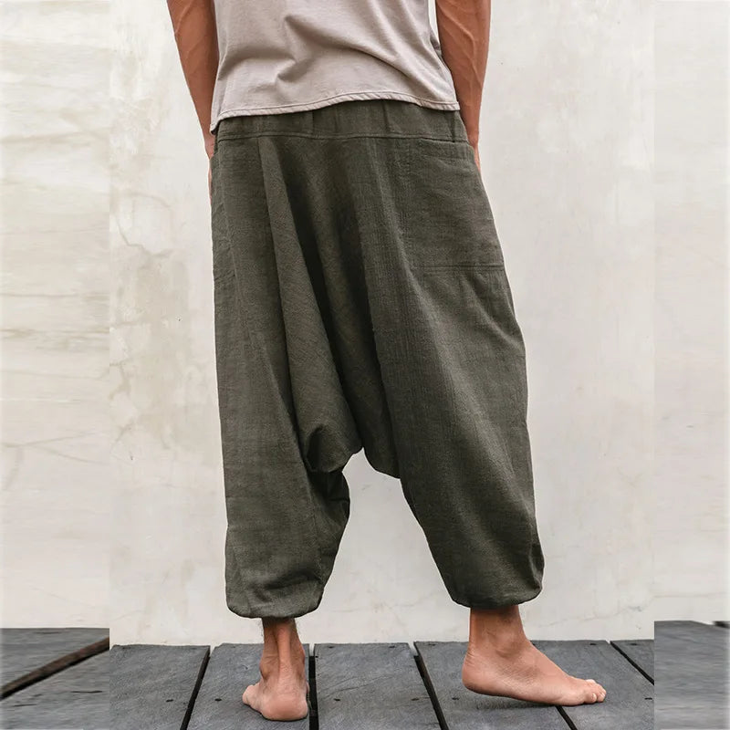 Bonsir Ropa Para Hombre Linen Casual Pants Simple Wide Leg Pants Cotton Linen Loose Bloomers Large Size Nine Pants Men