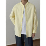 BONSIR  -  Spring and Autumn New Chinese Stand Up Collar Shirt Men's Handsome Comfortable Textured Long-Sleeved Striped Shirt