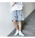 BONSIR  -  Summer Shorts Men's Ripped Streetwear Fashion Loose Jeans Hole Straight Wide Casual Soft Denim Shorts Male