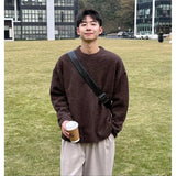 BONSIR  -  Maillard coffee-colored pullover sweater men's autumn and winter lazy style high-end Korean round neck knitted base shirt