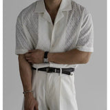 BONSIR  -  Summer Short Sleeved Shirt Men Oversized Beige Casual Shirt Streetwear Men Korean Loose Hollow Shirt Mens Hawaiian Shirts