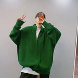 BONSIR  -  Zipper knitted sweater men autumn and winter national trend high street loose fashionable zipper stand collar sweater jacket men
