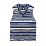 Bonsir Mens Vest Contrast Stripes Casual Knitted Tank Top Summer Streetwear Versatile Beach British Elegant Vest Men'S Clothing