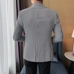 Bonsir British Style Slim Fit Houndstooth Blazer Men Fashion Business Office Wedding Dress Suit Jacket High Quality Male Blazers