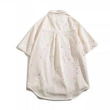 BONSIR  -  Men's Cowboy Short Sleeved Jacket Exquisite Embroidery Design Men Lapel Shirt Casual Loose Summer Male Clothing