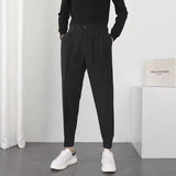BONSIR  -  Pleated Tapered Men Elastic Waist Small Feet Slim Casual Pants Fashion Korean Blazer Trousers Youth Streetwear Male Trendy Brand