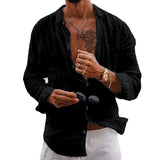 BONSIR  -  Mens Shirts Effortlessly Stylish Men\\\'s Casual Cotton Linen Shirt Loose Fit Long Sleeve Tops for Various Occasions