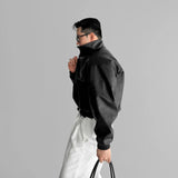 BONSIR  -  American leather jacket men's autumn and winter new model Pissai motorcycle suit short multi-pocket work stand collar jacket