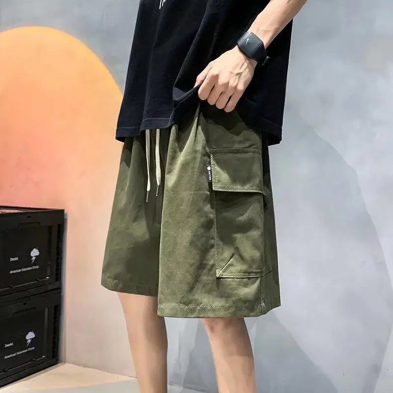 Bonsir Mens Cargo Shorts Summer Army Green Cotton Shorts Men Loose Multi-Pocket Shorts Casual Trousers Men Clothing Y2k