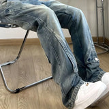 Bonsir With Pockets Straight Men's Jeans Trousers Bootcut Man Cowboy Pants Punk Flared Original Luxury 2024 Fashion Y2k Vintage Classic