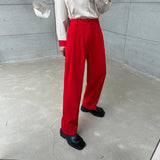 BONSIR  -  Red Suit Pants Men Fashion Social Mens Dress Pants Korean Loose Straight Wide Leg Pants Mens Oversized Formal Trousers M-XL