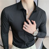 Bonsir High Quality Stand Seamless Shirts Men Long Sleeve Drape Slim Fit Casual Dress Shirts Luxury Formal Social Dress Blouse 4XL-M