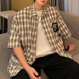 BONSIR  -  Summer Casual Plaid Short Sleeve Shirts for Men Retro Youth Casual All-match Streetwear Tops Korean Fashion Mens Shirt Coat