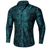 BONSIR  -  Mens Formal Blouse Paisley Long Sleeve Shirts Wedding Casual Style Lapel Neckline Polyester Fabric Regular Fit