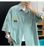 BONSIR  -  Breasted Shirt Men's Summer Trend Top Design Niche Short-sleeved Shirt Hong Kong Style Japan Handsome Hiphop Streetwear