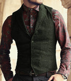 Bonsir New Men Suit Ves Classic Herringbone Pattern Business Waistcoat Notch Lapel Wool Tweed Groomsmen Waistcoat Vests For Men