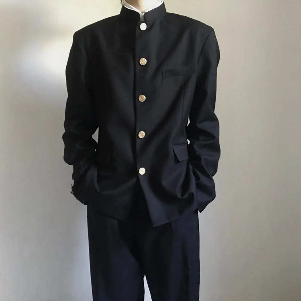 Bonsir Japanese College Uniform Jacket Stand-up Collar Suit Jacket Top Men's Spring Summer College Wind Trend Men Coat School Uniform