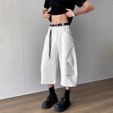 BONSIR  -  Mens Cropped Trousers Deconstructed Plain Casual Pants Streetwear Fashion Youth Campus Wide-Leg Shorts Men'S Clothing 2025 New