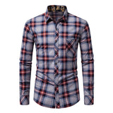 BONSIR  -  Men's Classic Long Sleeve Plaid Basic Dress Shirts Single Patch Pocket Formal Business Casual Regular Fit Office Social Shirt