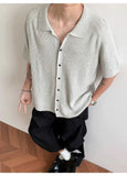 BONSIR  -  Old money style gray lapel knitted cardigan men's summer thin short-sleeved shirt high-end loose casual coat tide